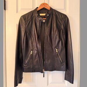Massimo Dutti - Black Leather Motorcycle Jacket - Size S